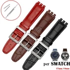 Leather Watch Strap for Swatch IRONY YCS YAS YGS 17mm 19mm Black White