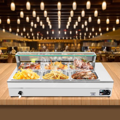 Commercial Food Warmer Steam Table Countertop Buffet Server Bain Marie 6 Pans
