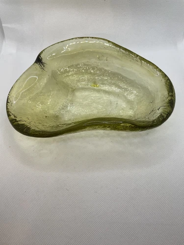 Vintage Heavy Blenko Green MCM Freeform Art Glass Trinket Dish