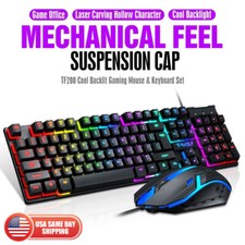 T-WOLF TF200 Gaming Office RGB USB Wired Keyboard Mouse Combo Set Black