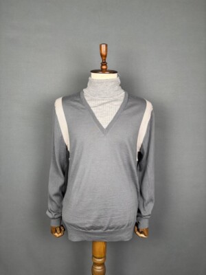 Paolo Pecora Mens Sweater Size 2XL Gray Wool Long Sleeve Comfort V-Neck