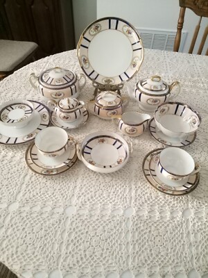 Noritake Morimura Vintage n1624 Cobalt Blue, Pink And Gold 27 Piece Tea Set 
