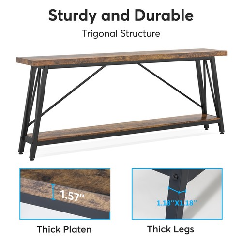 180cm Industrial Sofa Table w/2-Tier Shelves for Entryway /Hallway/Living Room - Picture 8 of 10