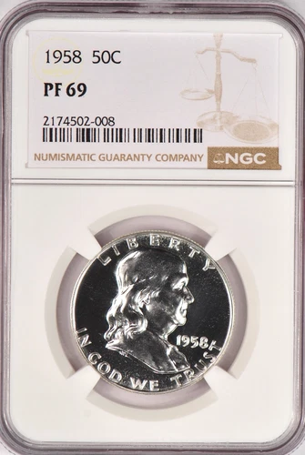 1958 Franklin Half Dollar Proof NGC PF 69 PR69 Gem Silver Coin 50C