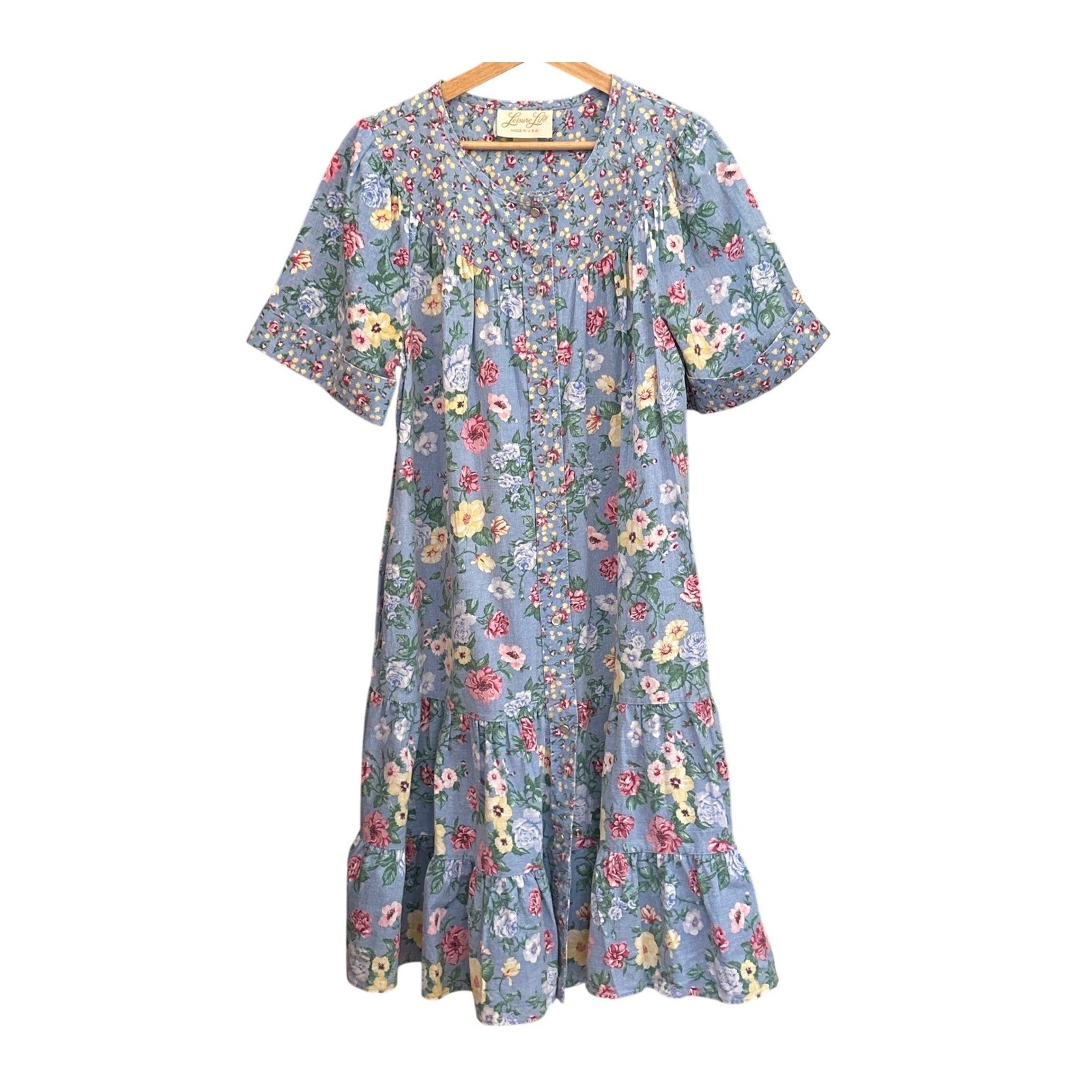 Vintage Leisure Life Floral House Dress Cottagecore Grandmacore Prairie Coastal