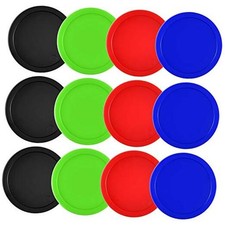 12 Pieces Home Air Hockey Pucks 2.5 Inch Heavy Red, Black, Blue, Green