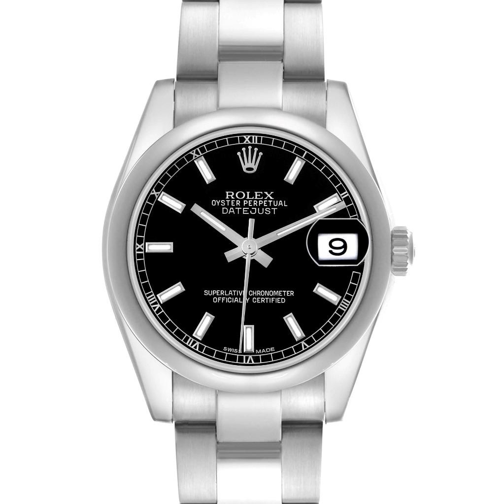 Rolex Datejust 31 Midsize Steel Black Dial Ladies Watch 178240 with Box & Card