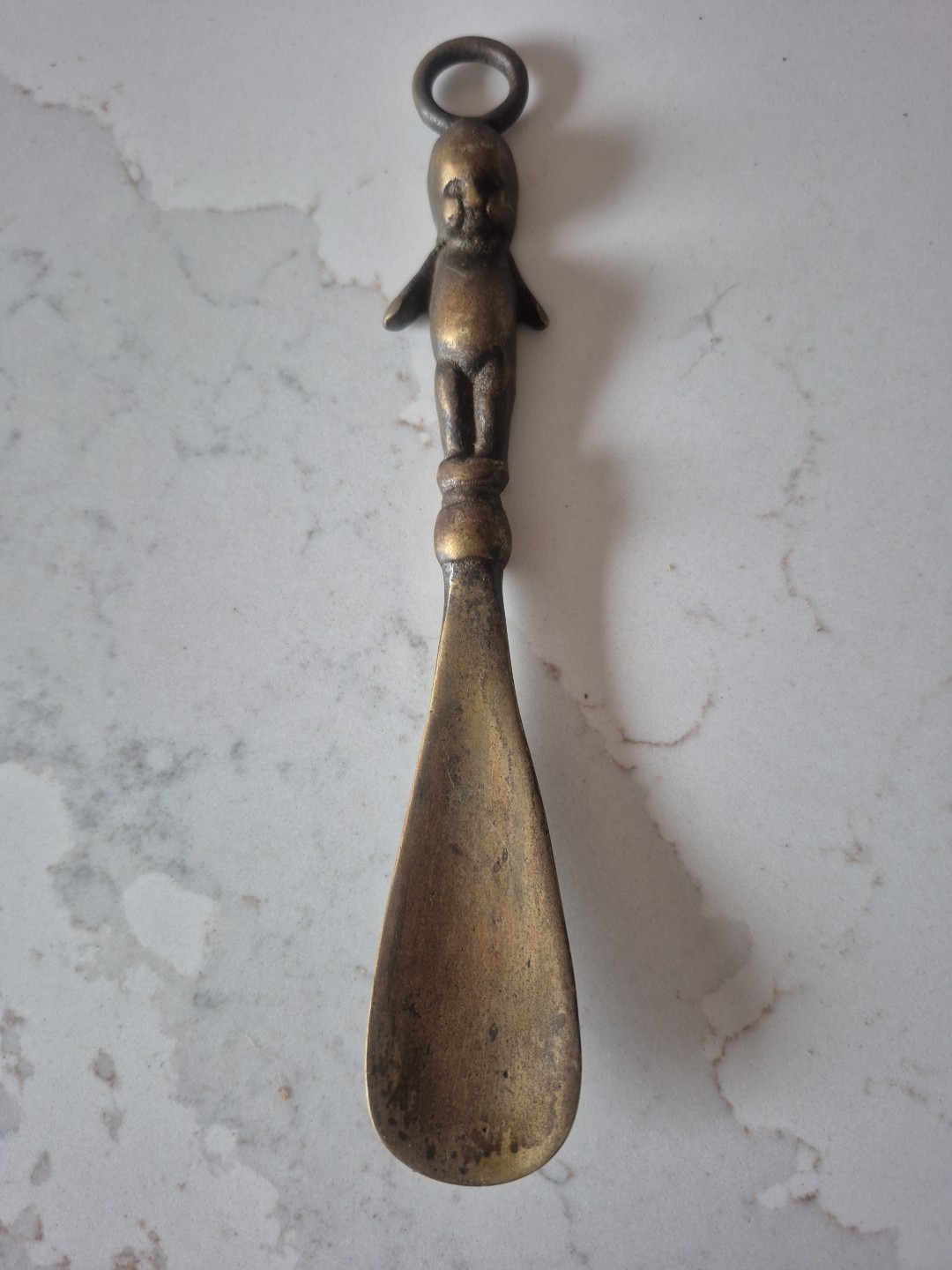 Vintage Antique Brass Shoe Horn Kewpie Doll Baby Cherub Figurine 7"