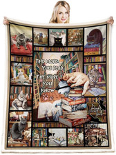 Book Lovers Throw Blanket, Cat Lovers Blanket, Soft Cat  Books Blanket for Sofa