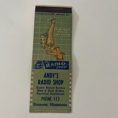 Andy's Radio Shop The Radio Shop Emmons MN Vintage Pinup Matchbook Cover TMB41-2