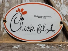 VINTAGE CHICK-FIL-A PORCELAIN SIGN OLD FAST FOOD BURGER FRIES RESTAURANT CHICKEN