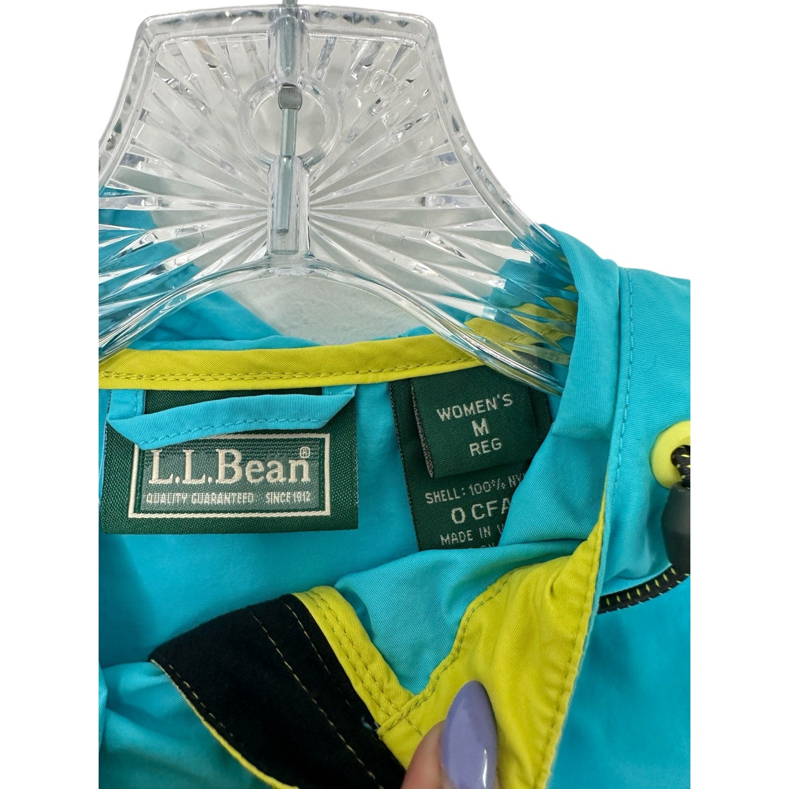 L.L. Bean Women's Blue Yellow Anorak Quarter Zip Nylon Windbreaker Jacket Size M