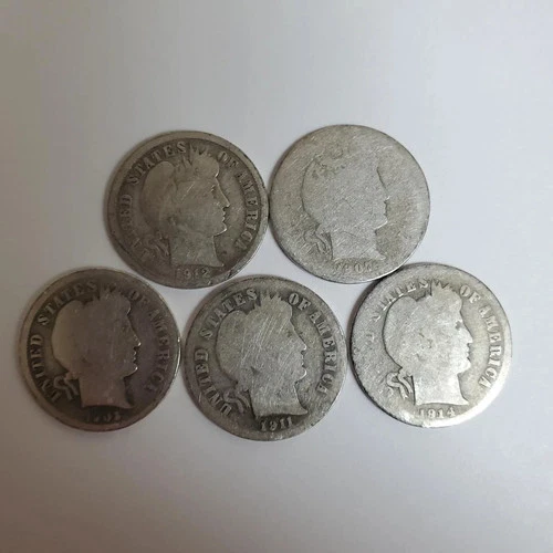 Lot Of 5 SILVER Barber Dimes (Exact Coins Shown) #00-2