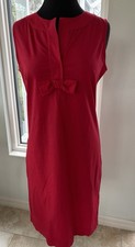 Vtg Talbots Red Sheath Midi Dress Size 8 Cotton Sleeveless Split V-Neck w/Bow