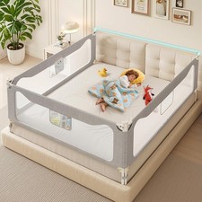 KING Size Toddler Bed Rails 3-Side Extra Tall Adjustable Safety Guard Grey