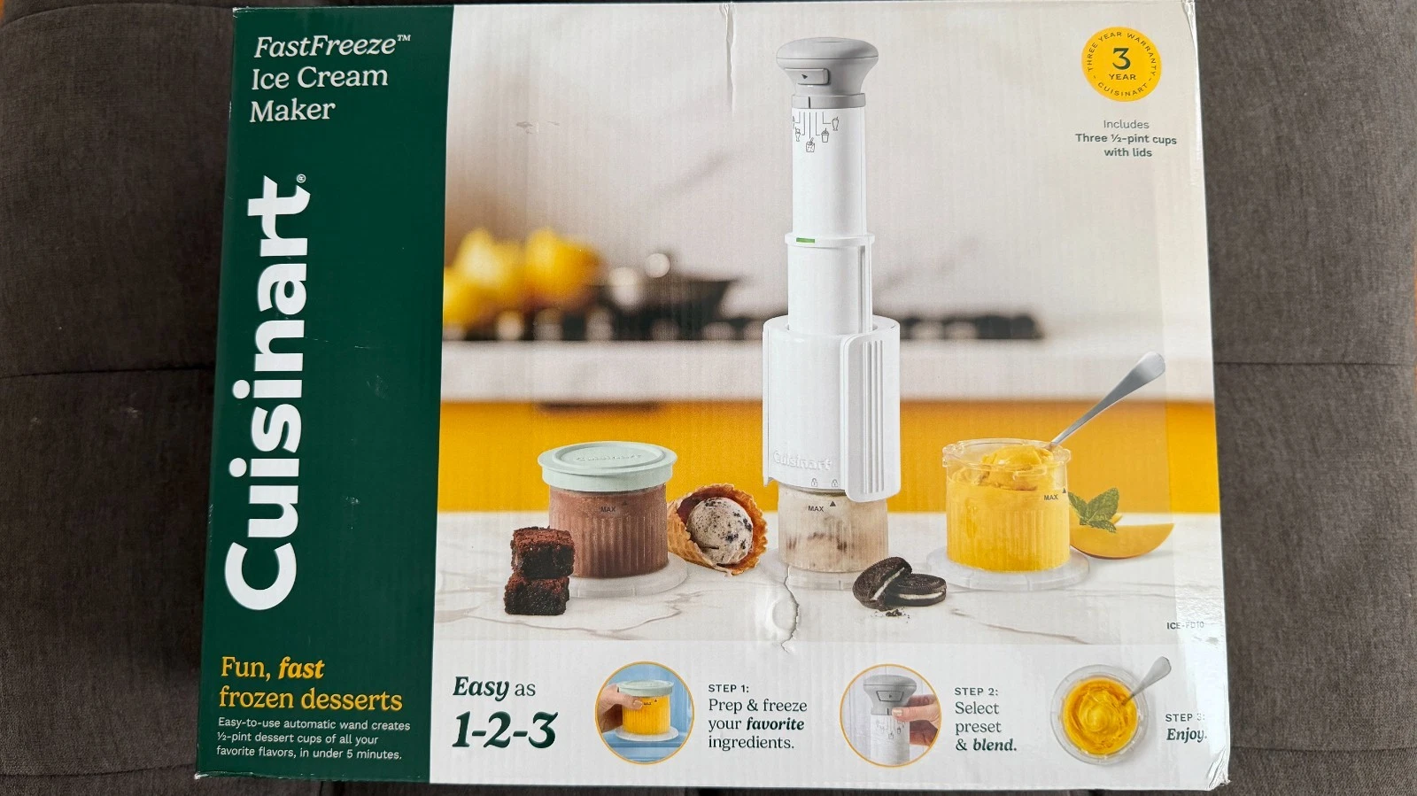 Cuisinart FastFreeze 5-in-1 Ice Cream Maker Compact Machine w 3x Cups & Lids NIB