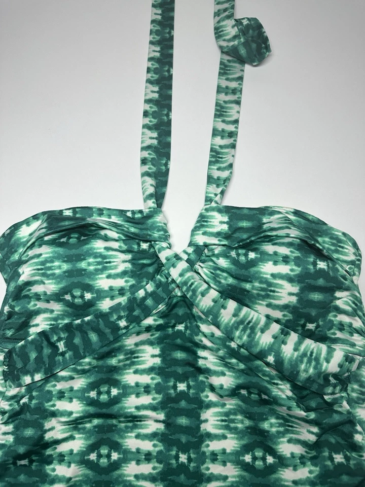 Traje de baño de una pieza halter frontal cruzado a rayas verdes blancas Merona para mujer (XL) Foto 3 de 4