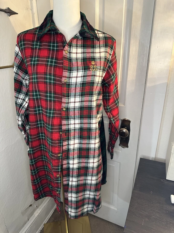 Vestido de noche Ralph Lauren para mujer a cuadros de franela de algodón M pijama rojo verde cresta Foto 2 de 4