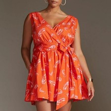 ANTHROPOLOGIE Maeve Mainely Lobster Wrap Dress Vibrant Orange Red lobster S