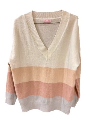 PINK LILY Oversized V-Neck Sweater Cream Peach Gray Medium Pullover Basic