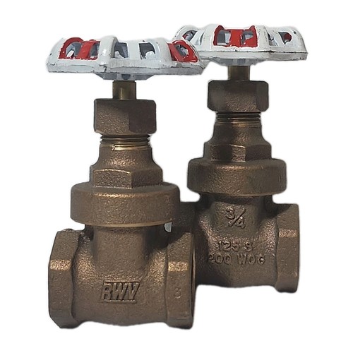 Lot of 2 Red-White 3/4" Brass Gate Valve Fig 206F Class 125 125S 200WOG IPS NPT