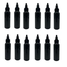 Black Cosmo Bottles 2oz - 12 Pack Refillable BPA Free Essential Oils Aromathe...