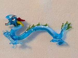 Blown Glass Lampwork Dragon Serpent Hand blown Art Glass Figurine 5” VTG
