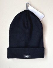 UGG Women's Black Knit Cuff Beanie Hat 8.5" x 10" NWT