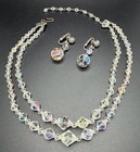 Vintage 2 Strand AURORA BOREALIS Crystal Bead Necklace / Dangle Clip Earrings — photo 6