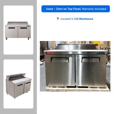 48" Stainless Steel 2-Door Salad Prep Table Refrigerator w/ 12 Pans – Dents