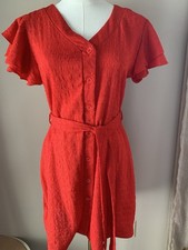 Vibrant Red Ruffle Sleeve Dress