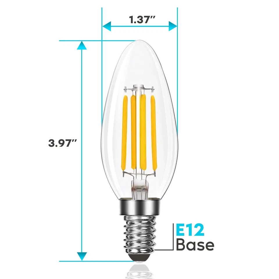 LED Candle Light Bulbs E12 Dimmable 100W Equivalent 3500K 800 Lumens 6 Pack - Image 4 of 4