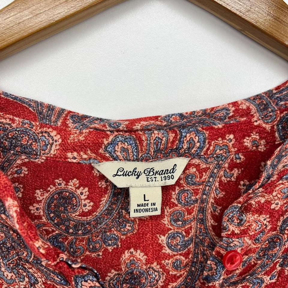 Lucky Brand 女式衬衫 L 码红色佩斯利印花纽扣轻便 — 第 4/4 张图片