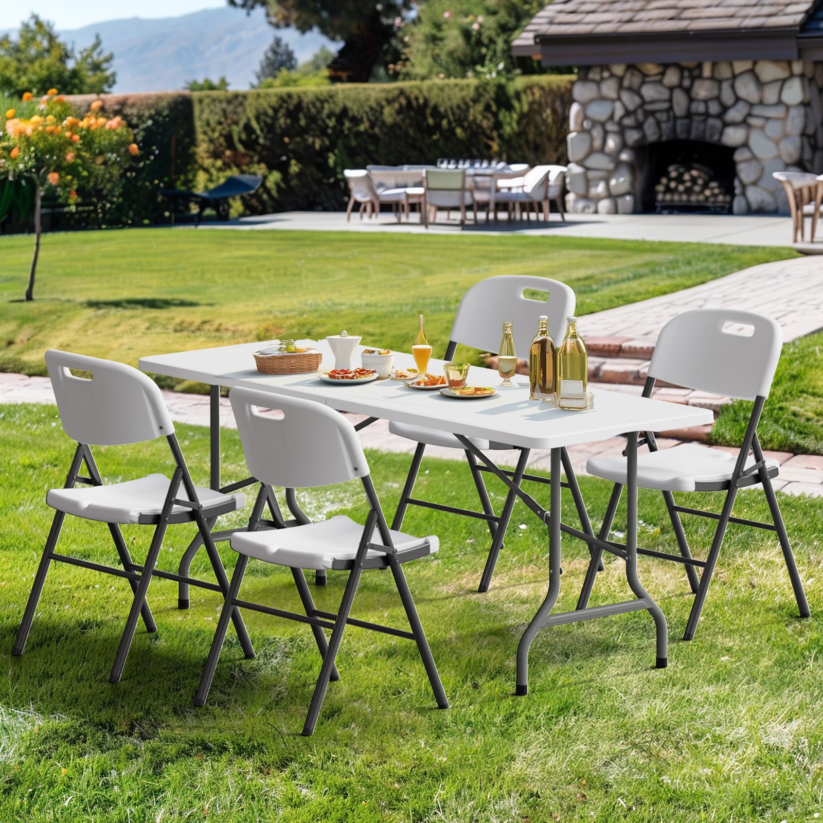 Folding 6 FT Portable Handle In/Outdoor Collapsible Plastic Long Table Party