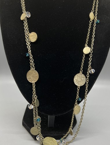 NECKLACE Gold Tone Chain Gold Painted Round Beads Round Rainbow Hue Beads