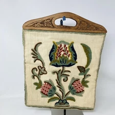 Karavan Crewel Embroidered 100% Cotton, Walnut Wooden Handles Bag