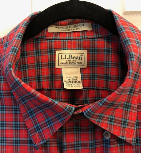 LL Bean Herren rot kariertes Button Down Hemd XL-Tall Langarm knitterarm - Bild 4 von 9