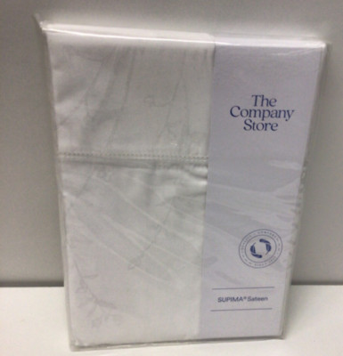 The Company Store Jacquard Floral Supima Sateen Cotton FULL Flat Sheet-WHITE