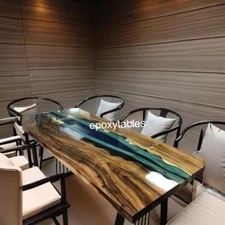Green Epoxy Resin Conference Meeting Table Modern Wooden Countertop Furniture De