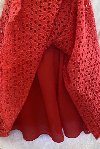 Vestido Patinador BCBGMaxAzria DASHA~Talla 4~ROJO Ojales Encaje Gorra Manga Botón Delantero - Imagen 7 de 11