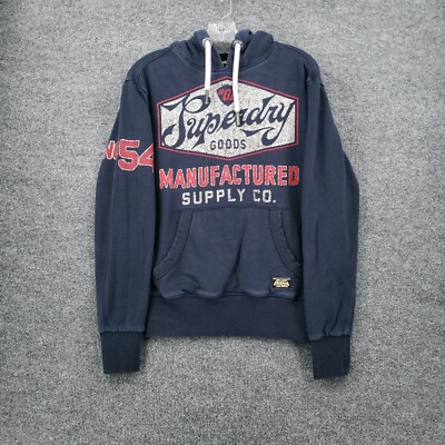 Superdry Hoodie Mens S Small Blue Heritage Classic Sweatshirt Terry Drawsstring