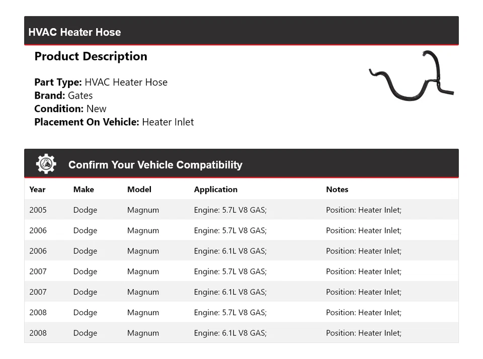 Para Dodge Magnum 2005-2008 HVAC calefacción manguera calefacción puertas de entrada 2006 2007 Foto 2 de 3