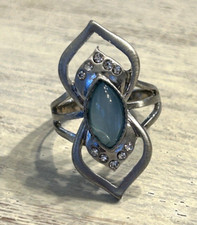 Silver Metal Ring Blue Center Moonstone Size 8