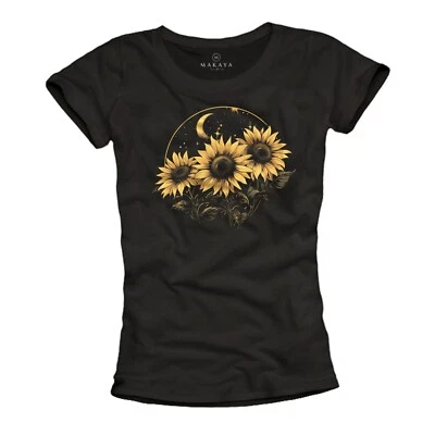 Damenshirt mit Blumenmotiv Sonnenblumen T-Shirt Blumen Top Schwarz Blumenprint - Bild 1 von 3
