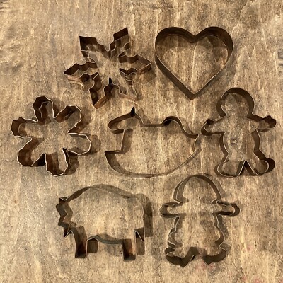 Set Of 7 VTG Copper Cookie Cutter Heavy Rivets Christmas Snowflake Gingerbread