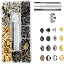 15mm Metal Snap Buttons Press Stud with 4 Setter Tools Leather Snap Fastener Kit