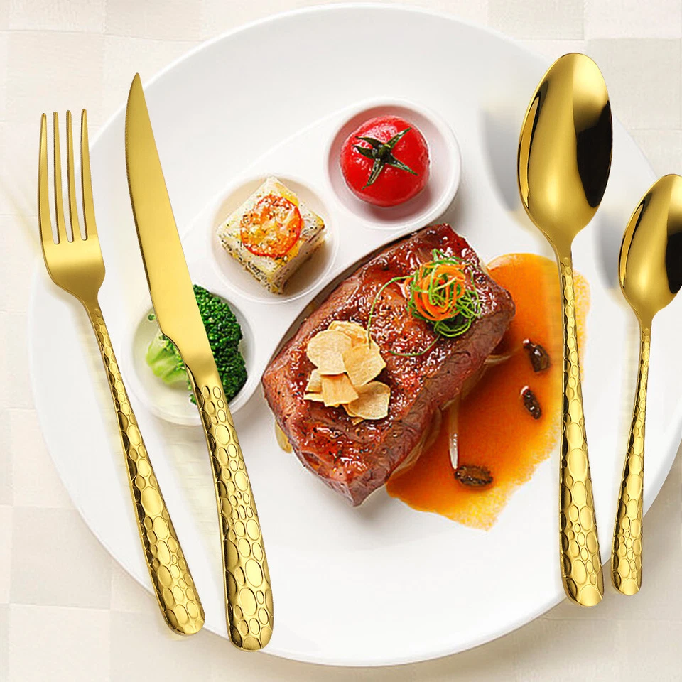 24tlg.Besteck Set 6 Personen Gold Edelstahl Essbesteck Set Spülmaschinenfest  - Bild 4 von 4