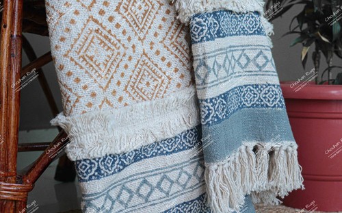 Bohemian Handmade Throw, Blanket and Throw Hand Loomed Cloth Soft Cotton Blanket - Picture 3 of 7