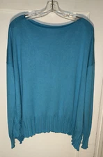 PLANET BY LAUREN G Pima Cotton Modal Boatneck Rib Sweater Blue ONE SIZE O/S