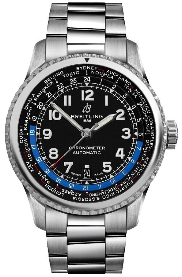 Breitling Aviator 8 Unitime AB3521 43mm Men's Stainless Steel Black Dial Watch